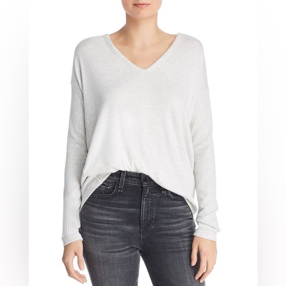 Rag & Bone Clara Earl Grey Torqued V-Neck Waffle Knit Long Sleeve Shirt Size XS - Picture 1 of 10